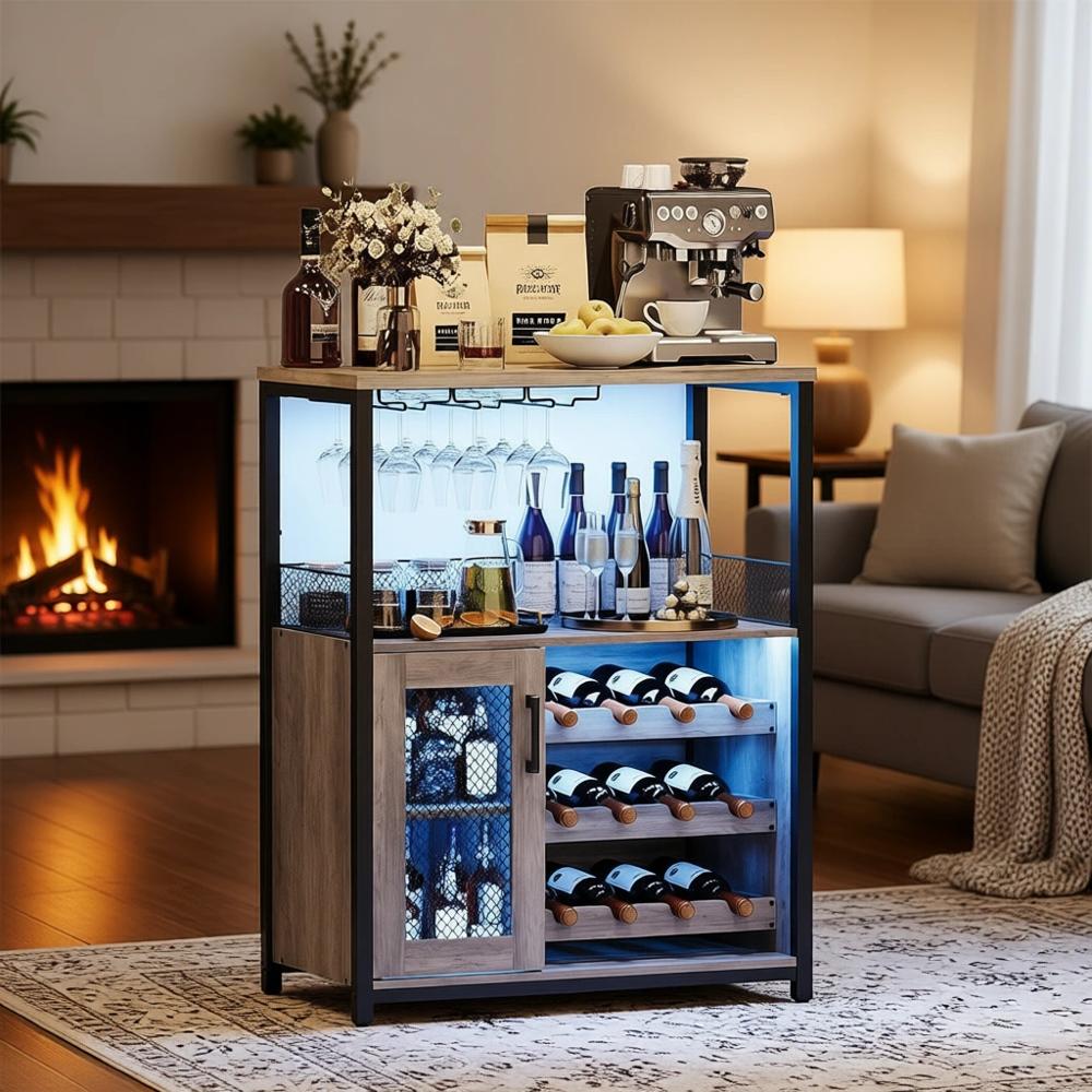 Home Bar And Cabinet - خزانة نبيذ بإضاءة LED على الطراز