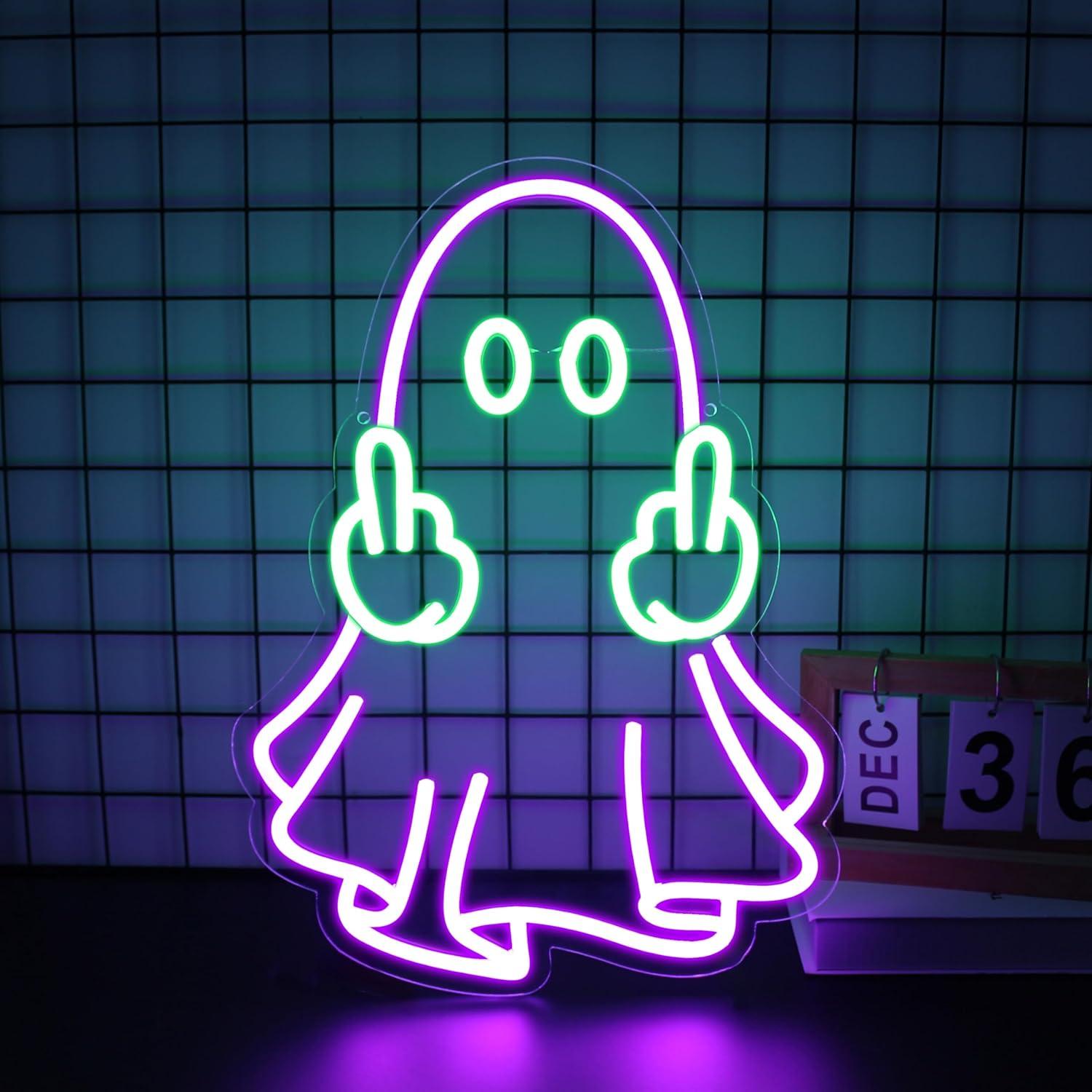 Home Bar Signs - لافتة نيون على شكل شبح تعمل