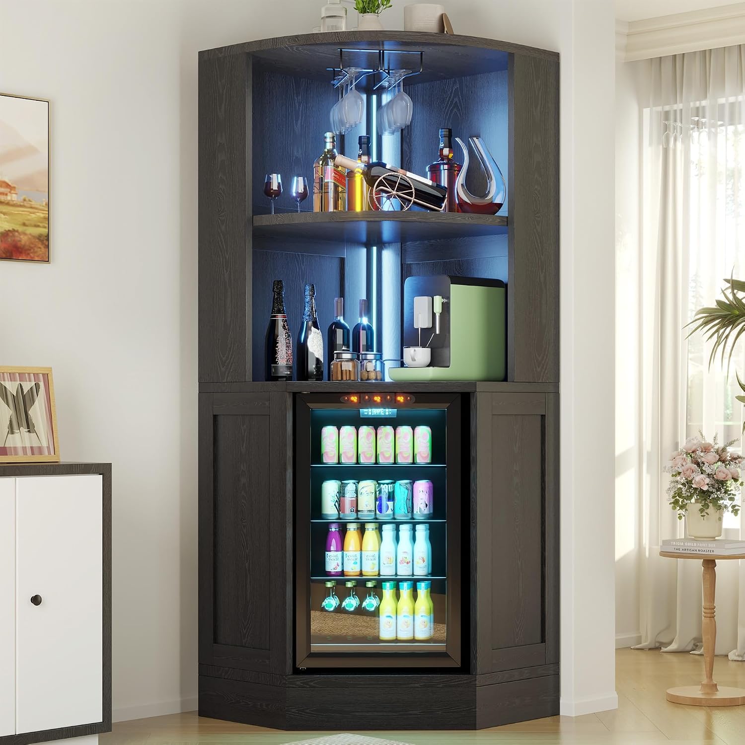 Home Bar And Fridge - خزانة بار زاوية مع مساحة للثلاجة،