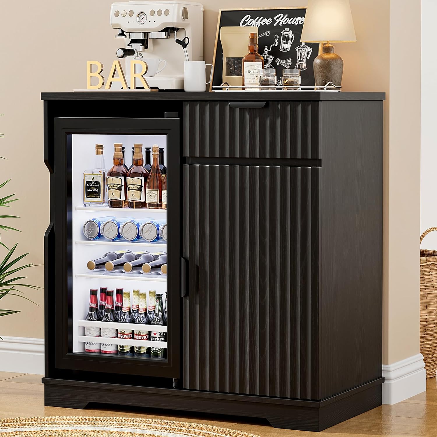 Home Bar And Cabinet - خزانة بار قهوة مخددة مع درج