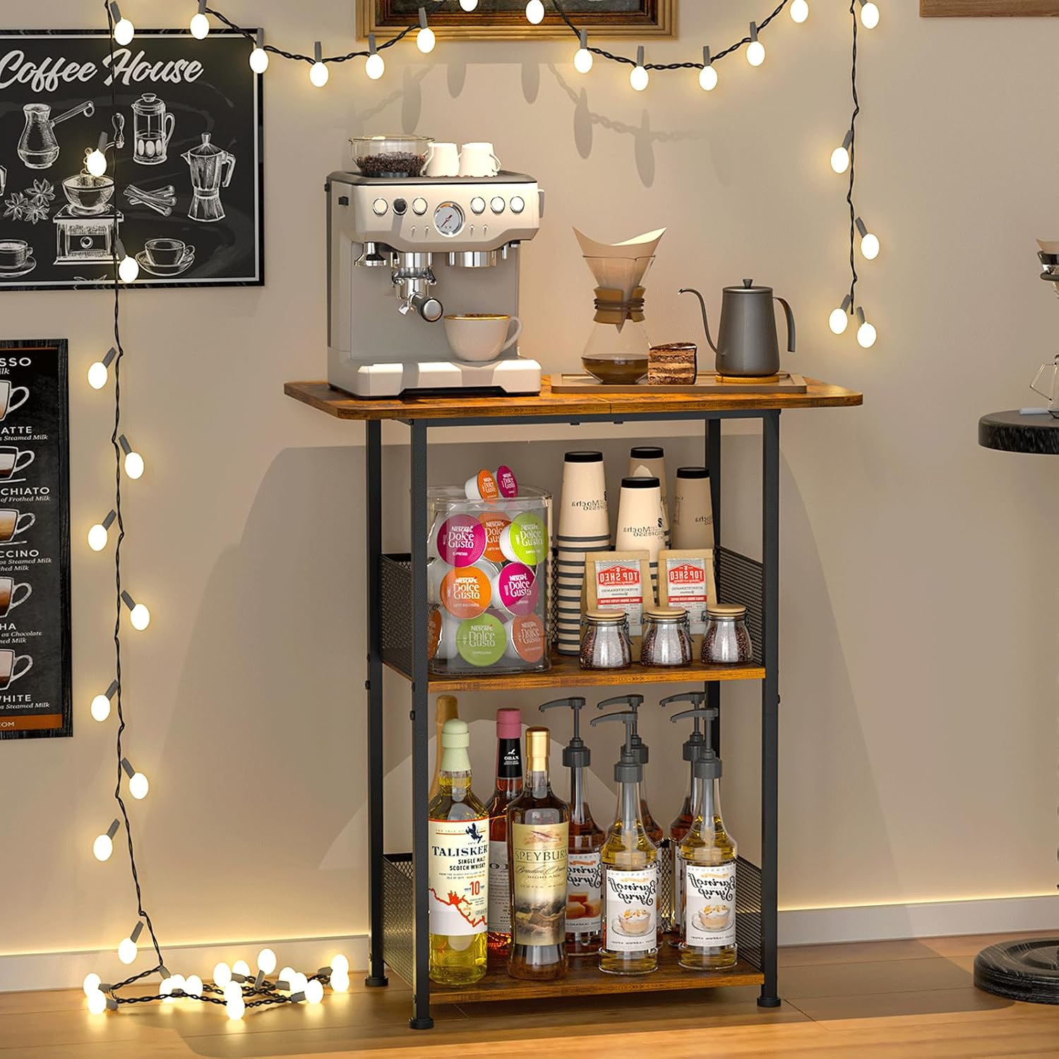 Home Bar Setup - رف قهوة صغير قائم على الأرض،