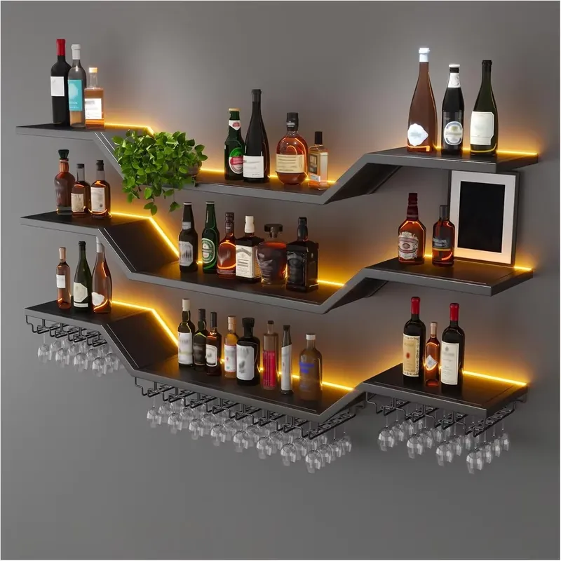 Home Bar Shelf - رف نبيذ LED مثبت على الحائط