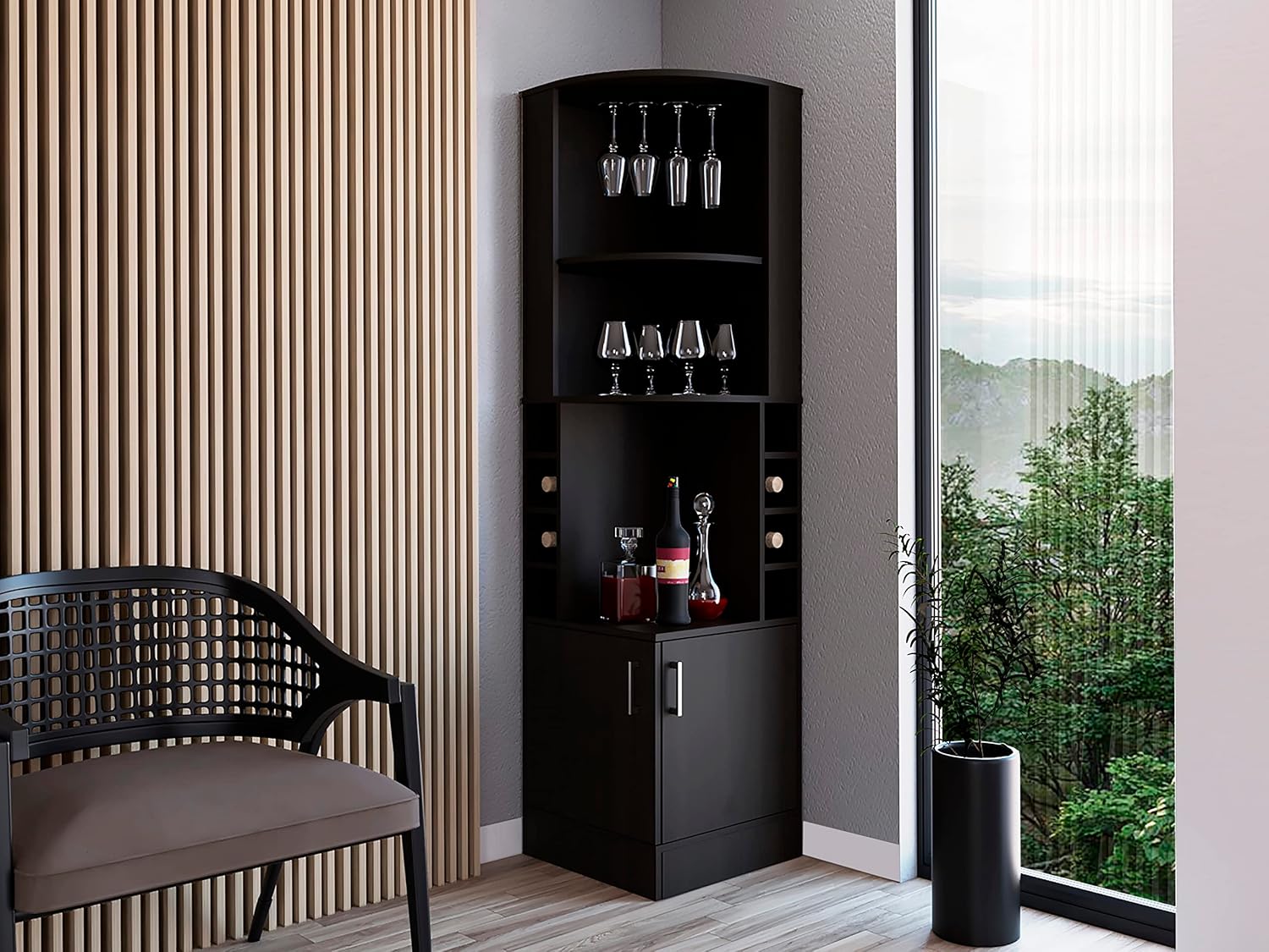 خزانة بار زاوية مع رفّين، حامل - مراجعة Home Bar And Cabinet وسعره