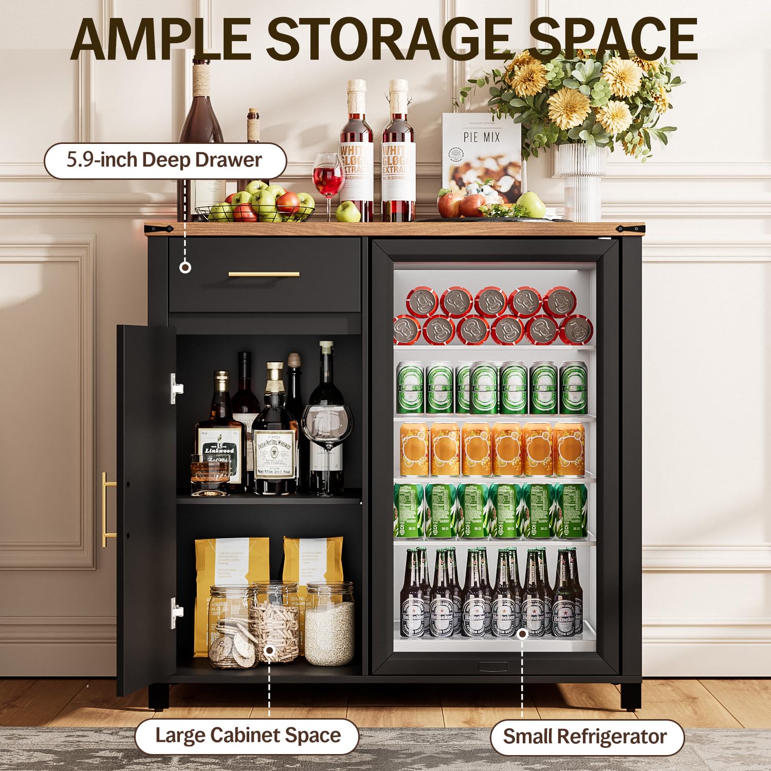 خزانة بار قهوة بطول 39 بوصة مع - مراجعة Home Bar And Fridge وسعره