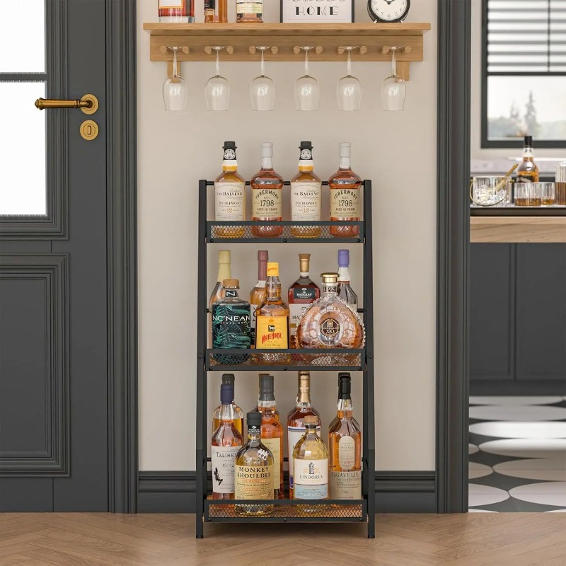 رف نبيذ ثلاثي الطبقات على شكل  - مراجعة Home Bar Shelf وسعره